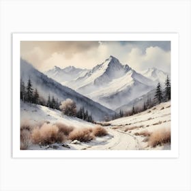 Vintage Muted Winter Mountain Landscape (24) 1 Art Print