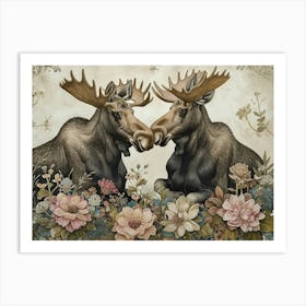 Floral Animal Illustration Moose 2 Art Print