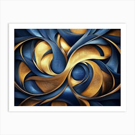 Golden And Dark Blue 3d Modern 4 Art Print