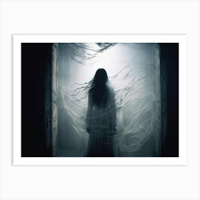 Ephemeral Entity Vocalizing Painful Sounds Through The Ethereal Partition Ghostly Silhouette Caught Art Print