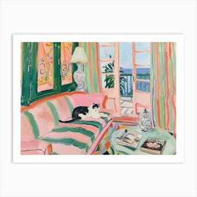 Cat On Sofa Matisse Style Landscape Art Print