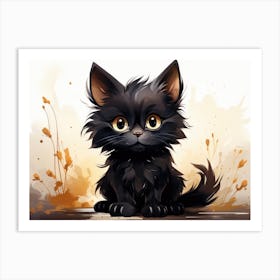 Cute Black Cat Watercolor Art 1 Art Print