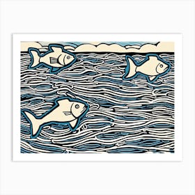 Fish In The Sea Linocut Art Print