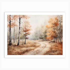 A Painting Of Country Road Through Woods In Autumn 16 Art Print