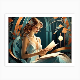 Deco Woman Reading Book Art Print