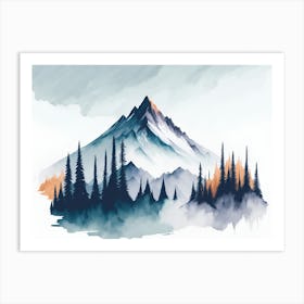 Mountain And Forest In Minimalist Watercolor Horizontal Composition 177 Art Print