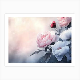 Beautiful Blooming Peonies On An Abstract Ombre Background 2 Art Print