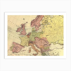 Retro old vintage Map Of Europe Art Print