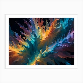 A Colorful Explosion Of Paint Splattering Outward, Creating A Dynamic And Energetic Abstract Image Art Print