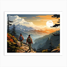 Two Travellers View From The Mountain Art Print