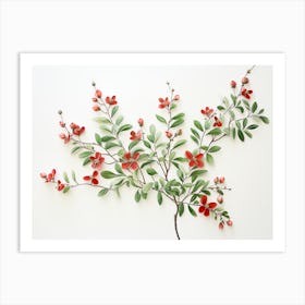 Spring floral minimalistic art print. Living Room Art print in Green and red colors Art Print