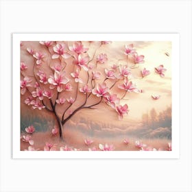 3d Picture of a Tree with Pink Flowers 4 Art Print