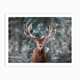 Stag In The Snow Art Print