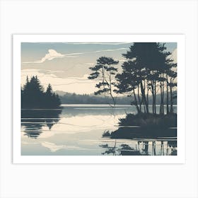 Serene Lake With Reflections Of Trees And Sky Art Print