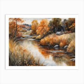 Autumn Pond Landscape Painting (57) Art Print