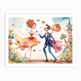 Couple Valentine's Day water Color caricature, Love Art Print