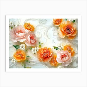 Orange Roses Wallpaper Art Print