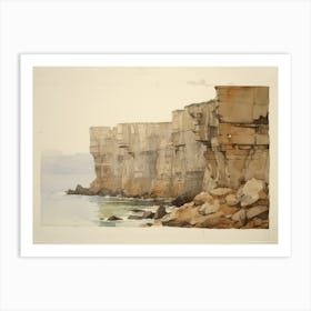 Vintage Ocean Cliff Sketch Art Print