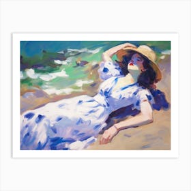 Girl Laying On The Beach Art Print