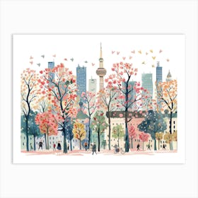 Tokyo Landmarks Landscape Watercolour Art Print