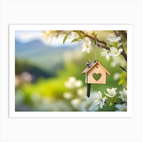 Birdhouse With A Heart Shape On The Apple Tree In Spring 4 Art Print