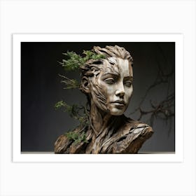 Sculpture Portrait Embodying The Essence Of Weathered Human Features Intertwined With Nature Face C Art Print