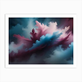 Abstract Image Of A Blue And Pink Cloud Like Formation With Feathers, Creating A Soft, Ethereal Atmosphere Art Print