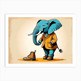 Elephant Wearing Boots, Whimsical Art, 1124 Art Print