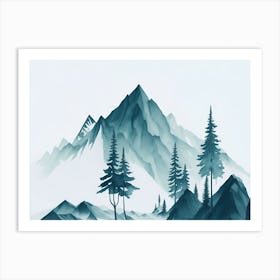 Mountain And Forest In Minimalist Watercolor Horizontal Composition 302 Art Print