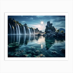 Waterfall At Night 1 Art Print