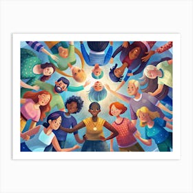 Group Of People With Hands In A Circle Art Print