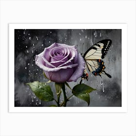 Purple Rose With Butterfly Affiche