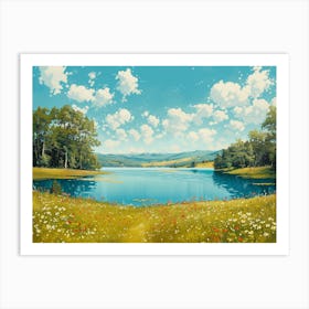 Lake And Flowers Art Print