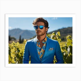 A Fashionable Businessman In A Playful Summer Setting His Sunglasses Reflecting The Mountain Filled (5) Art Print