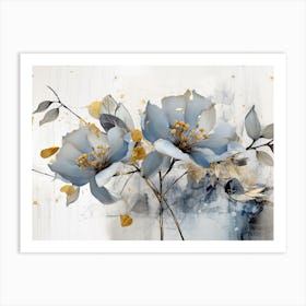 Pastel Blue and Gold Abstract Art Print