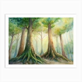 4 Towering Trees With Buttress Roots Art Print