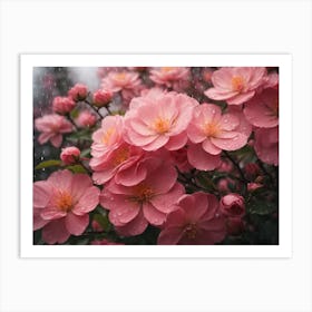 Pink Flowers In The Rain Art Print