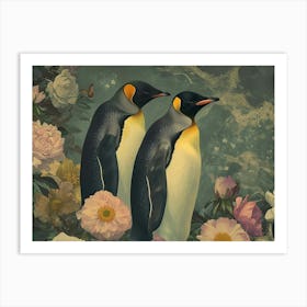 Floral Animal Illustration Emperor Penguin 1 Art Print