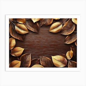 Autumn Leaves On Wooden Background 1 Art Print