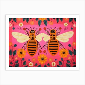 Honey Bee 3 Folk Style Animal Illustration Art Print