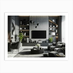 Contemporary living room interior design in black white and grey Art Print