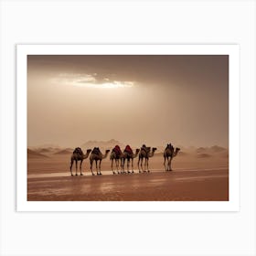 Desert and camels on a rainy day Art Print