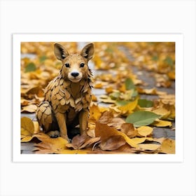 Wolf In Autumn Leaves Art Print