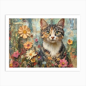 Cat Collage with Flowers # 2 Art Print