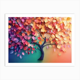 Colorful Tree With Leaves On Hanging Branches Of Blue, White And Golden 2 Art Print