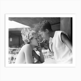 Two Women Smoking A Cigarette, Lesbian, LGBTQ Art, Vintage Black and White Old Photo Art Print