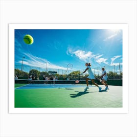 Tennis Match Showcasing An Active Lifestyle Bathed In The Golden Glow Of The Sun Action Packed Mome 2 1 Art Print