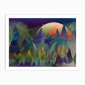 Landscape At Dusk Mountains Abstract Mountain Range Art Print