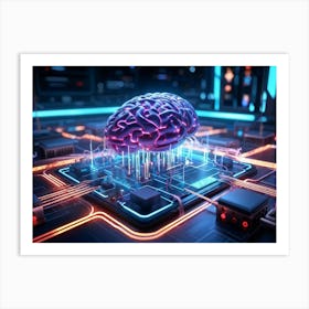 An Intricate Digital Brain Interface Intertwined With A Vast Ai Network Studying The Neural Connec (2) Art Print