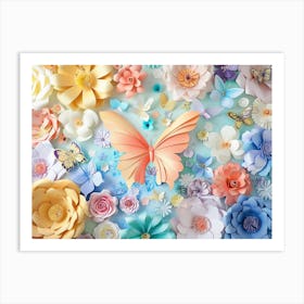 Paper Flowers With Butterflies Art Print